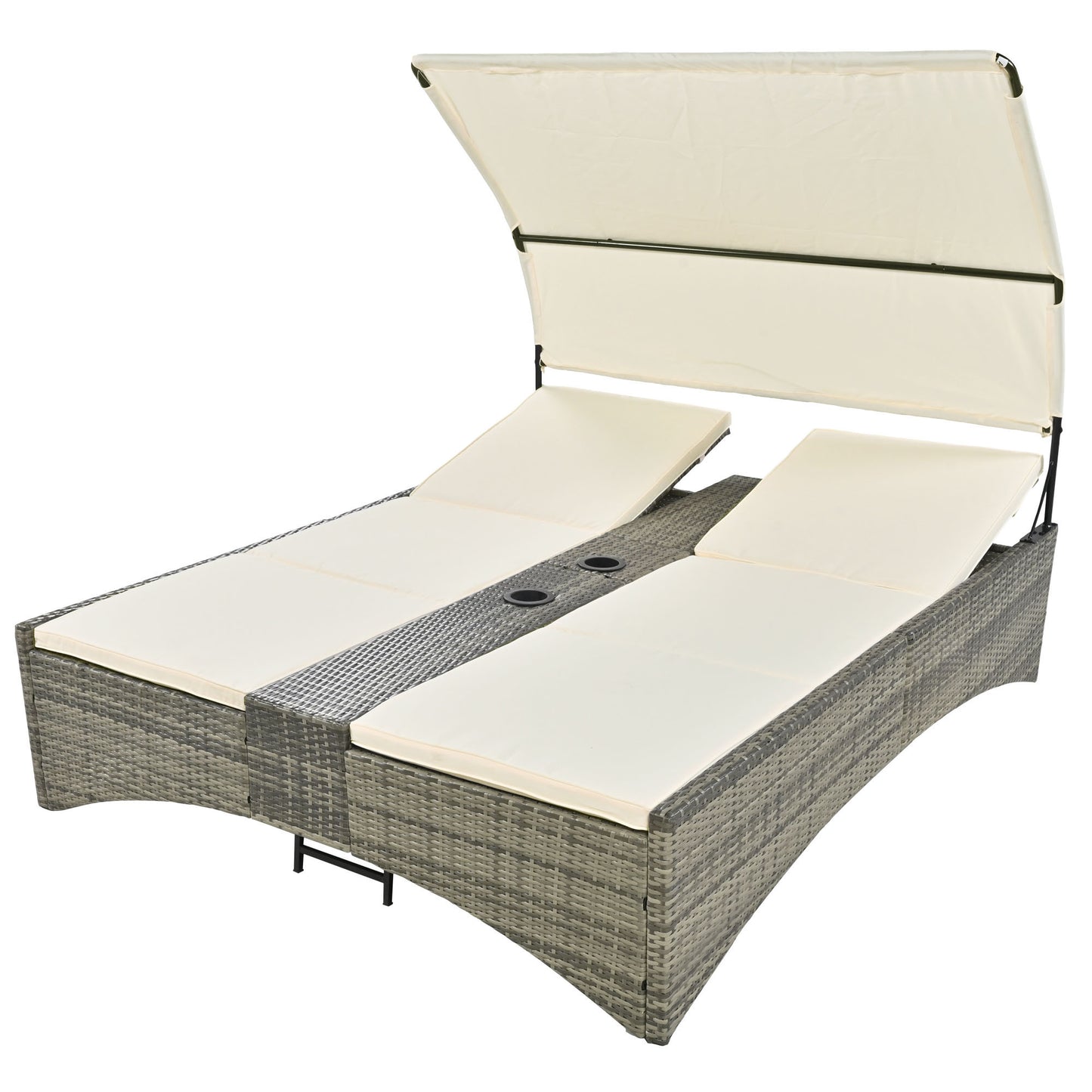 Patio Daybed Outdoor Daybed, Shelter Roof, Adjustable Backrest, Storage Box
