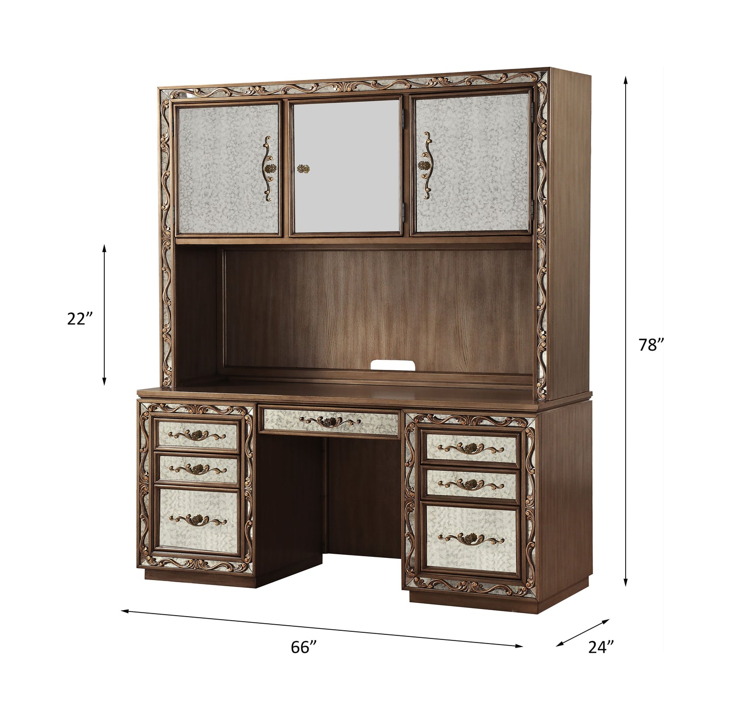 ACME Orianne Computer Desk & Hutch in Antique Gold