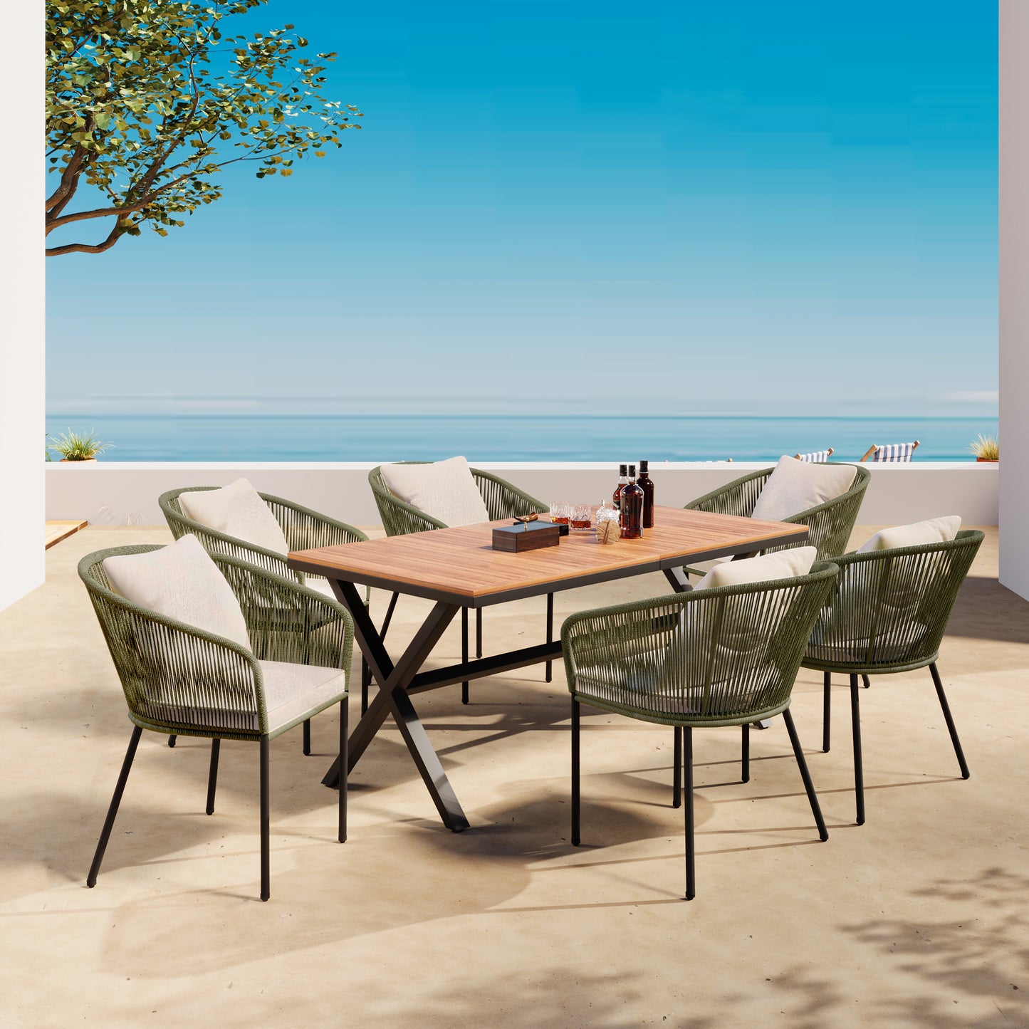 7 Pieces Patio Dining Set, All-Weather Outdoor, Dining Table, Chairs