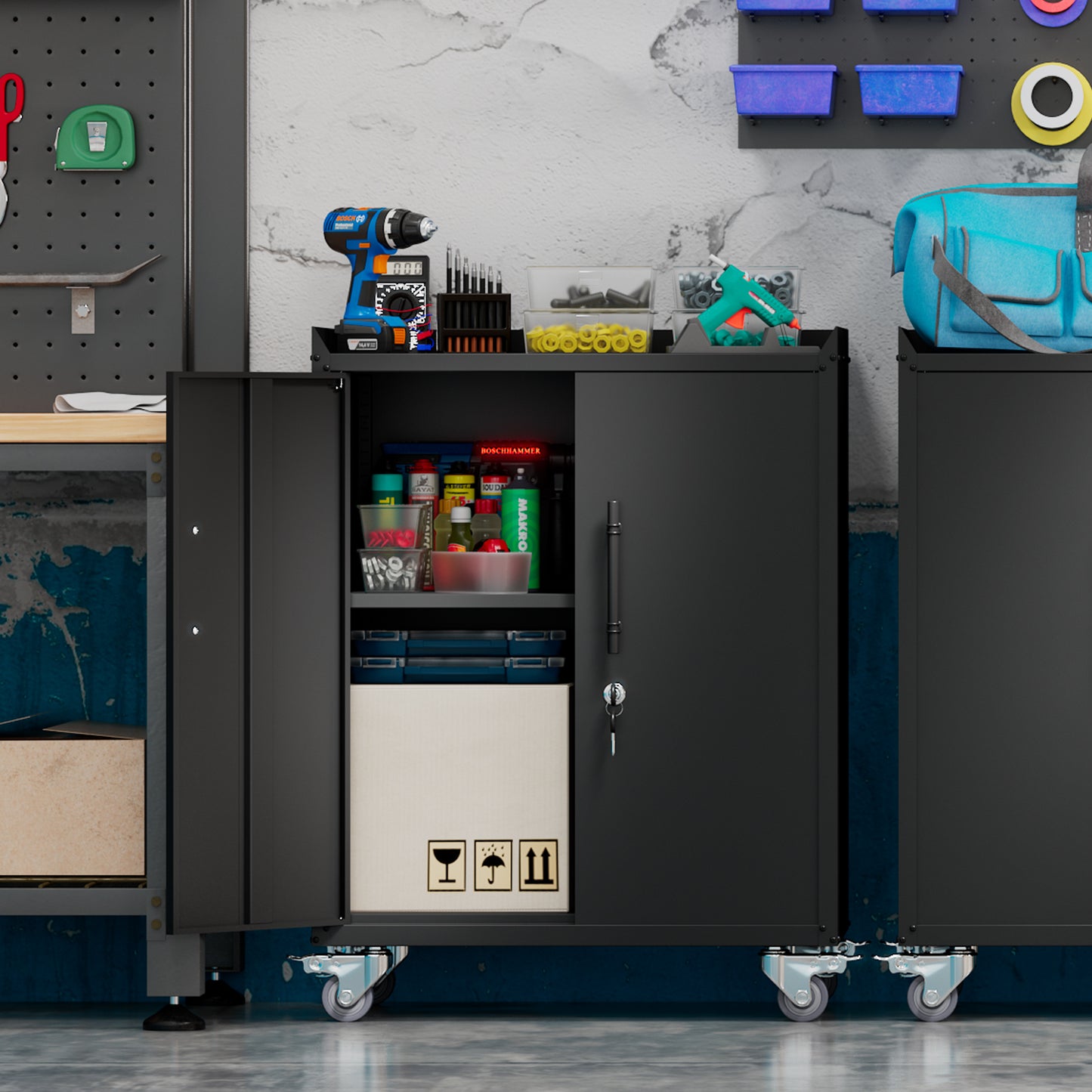 2 Door Tool Cabinets Lockable with Wheels