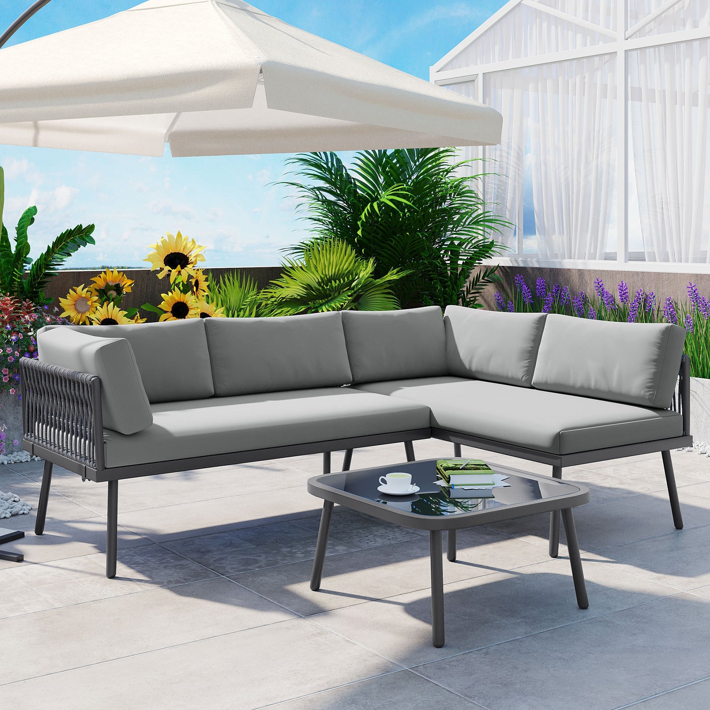 Modern Outdoor 3-Piece Sofa Set All Weather Patio