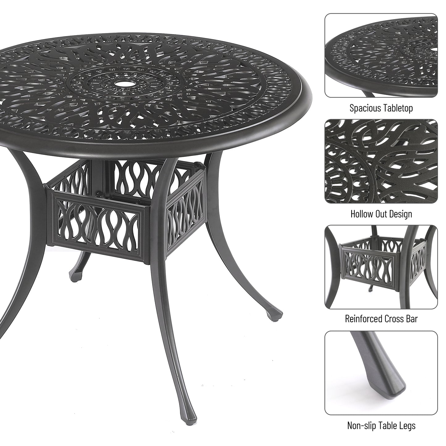 5PCS Outdoor Patio Furniture Dining Table Set All-Weather Cast Aluminum