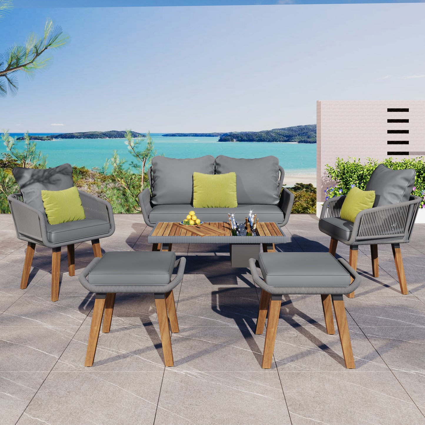 6-Piece Patio Outdoor Furniture, Bar Table
