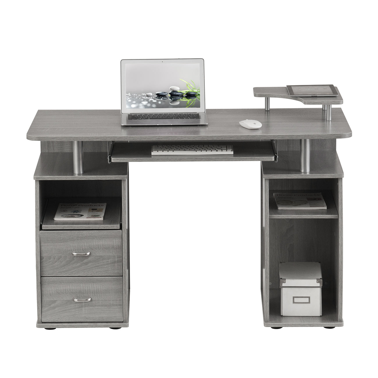 Computer Workstation Desk With Storage, Grey