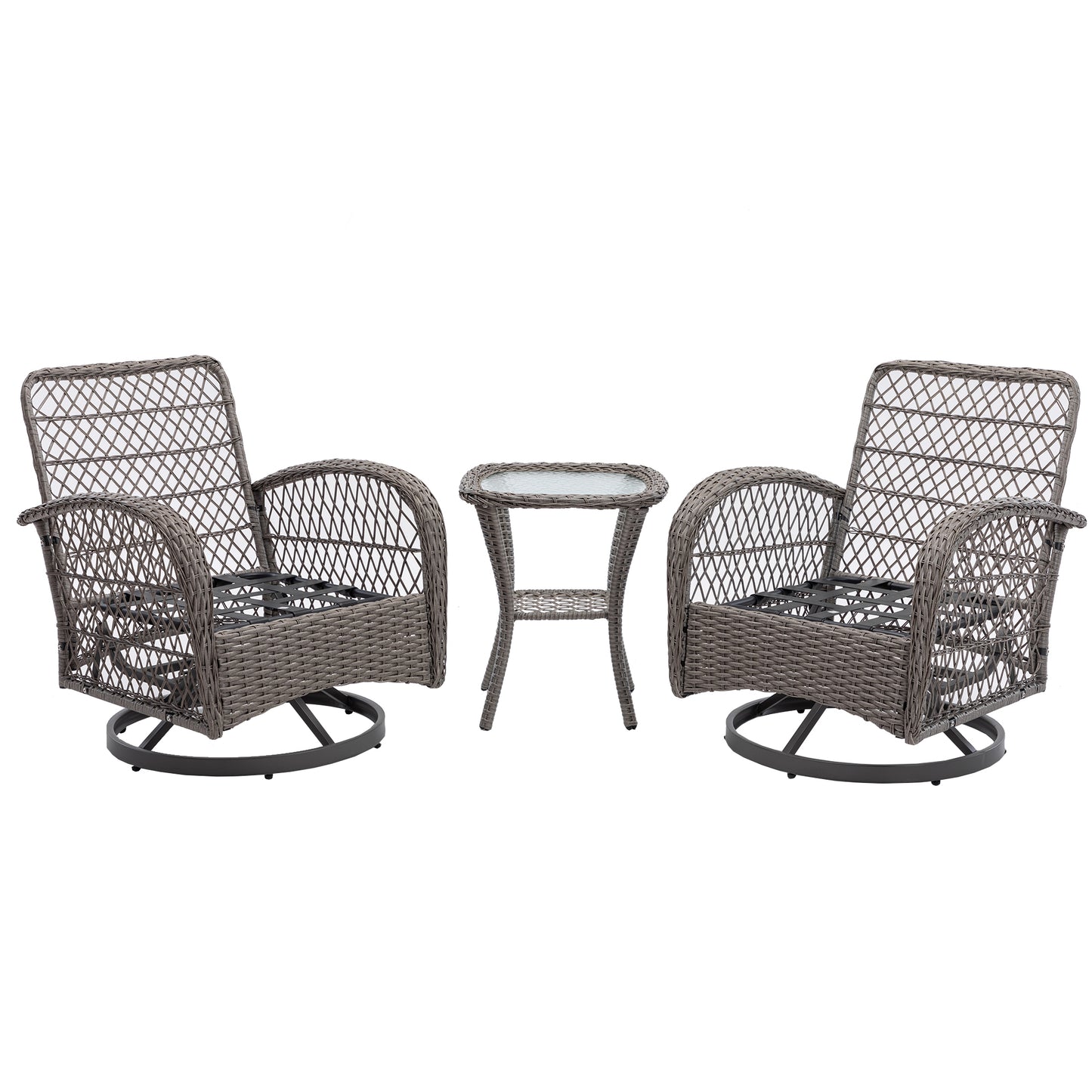 3 Pieces Outdoor Patio Chairs, 360 Degree Rocking