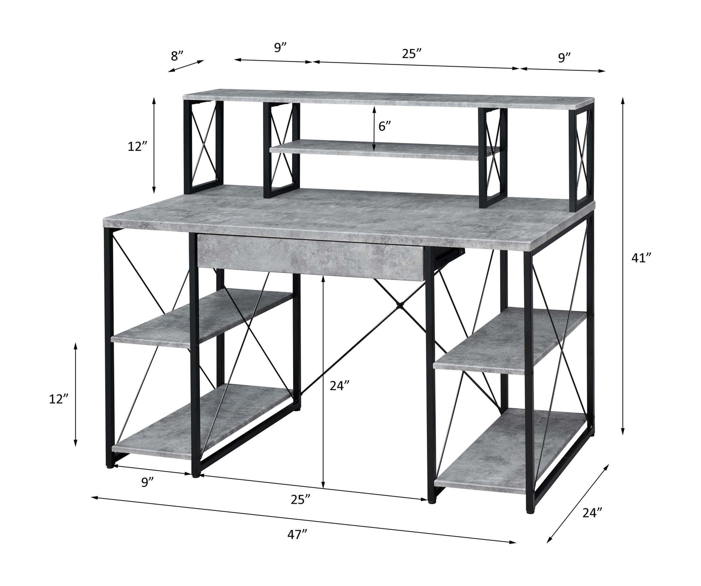 ACME Amiel Desk, Faux Concrete & Black