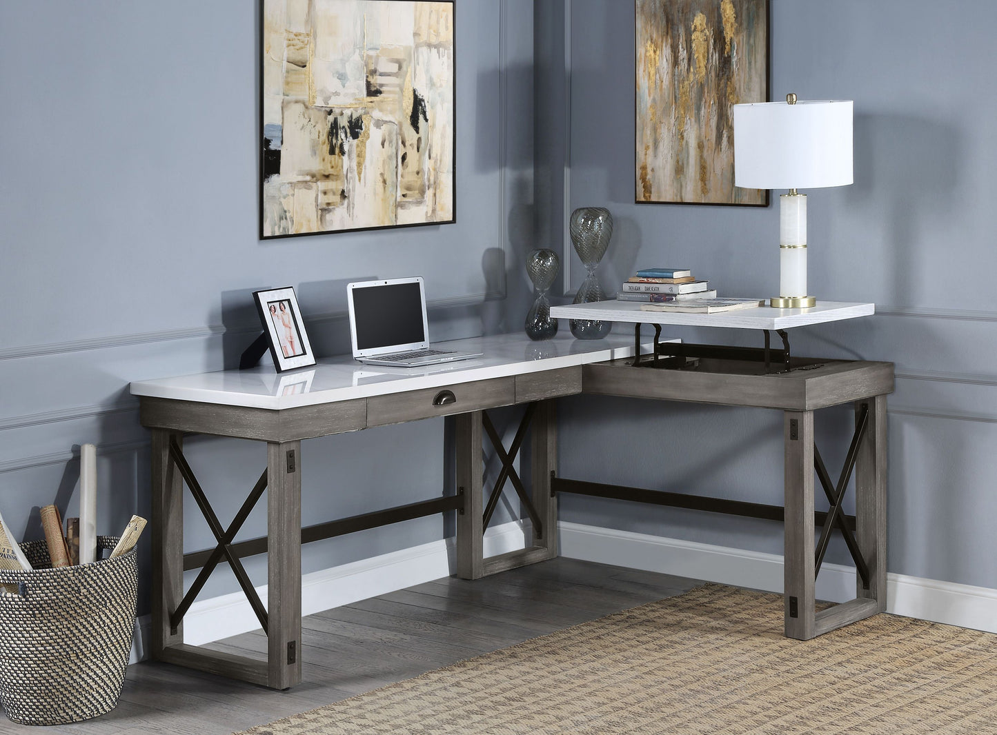 ACME Desk w/Lift Top in Marble Top & Weathered Gray Finish