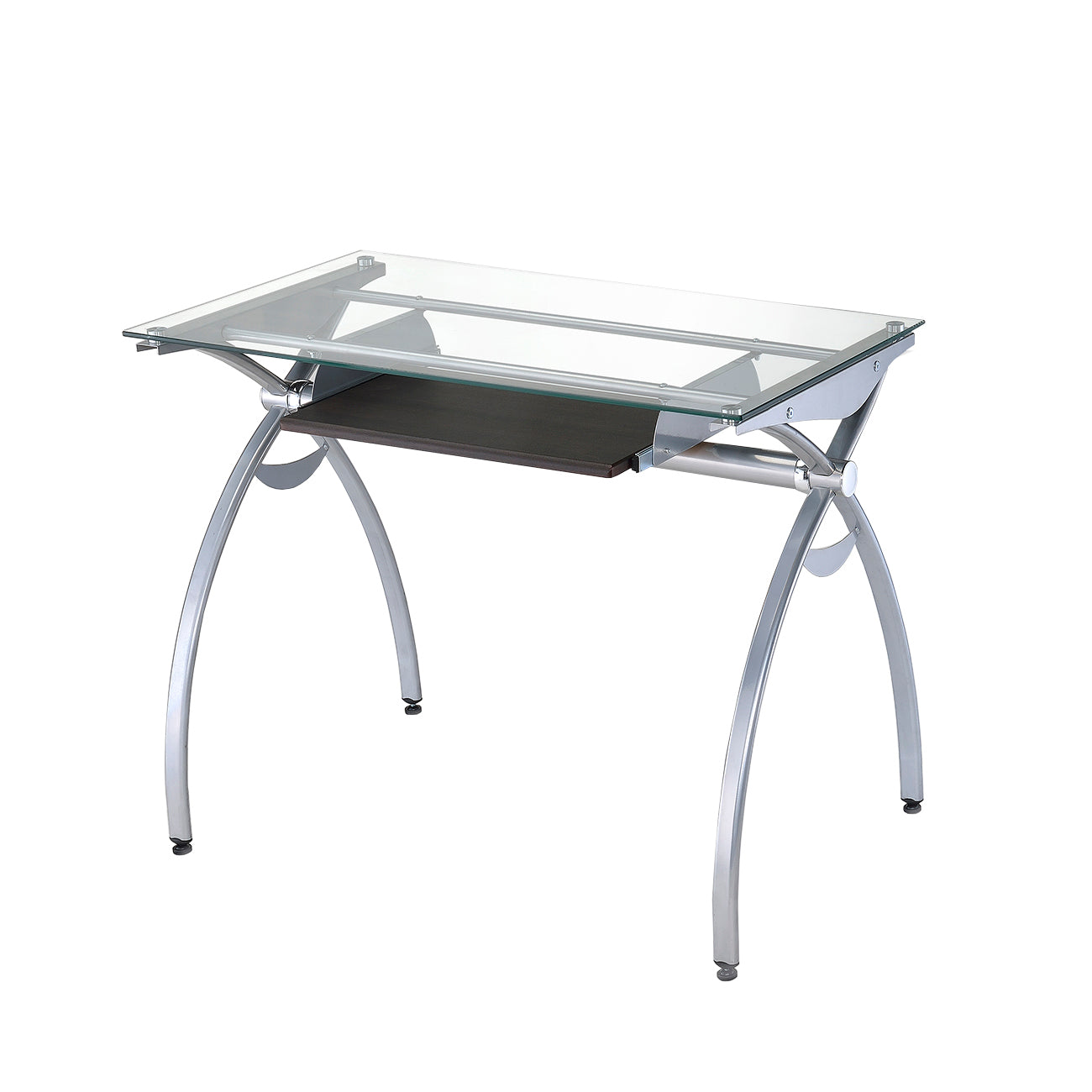 Top Computer Desk with Pull Out Keyboard Panel, Clear