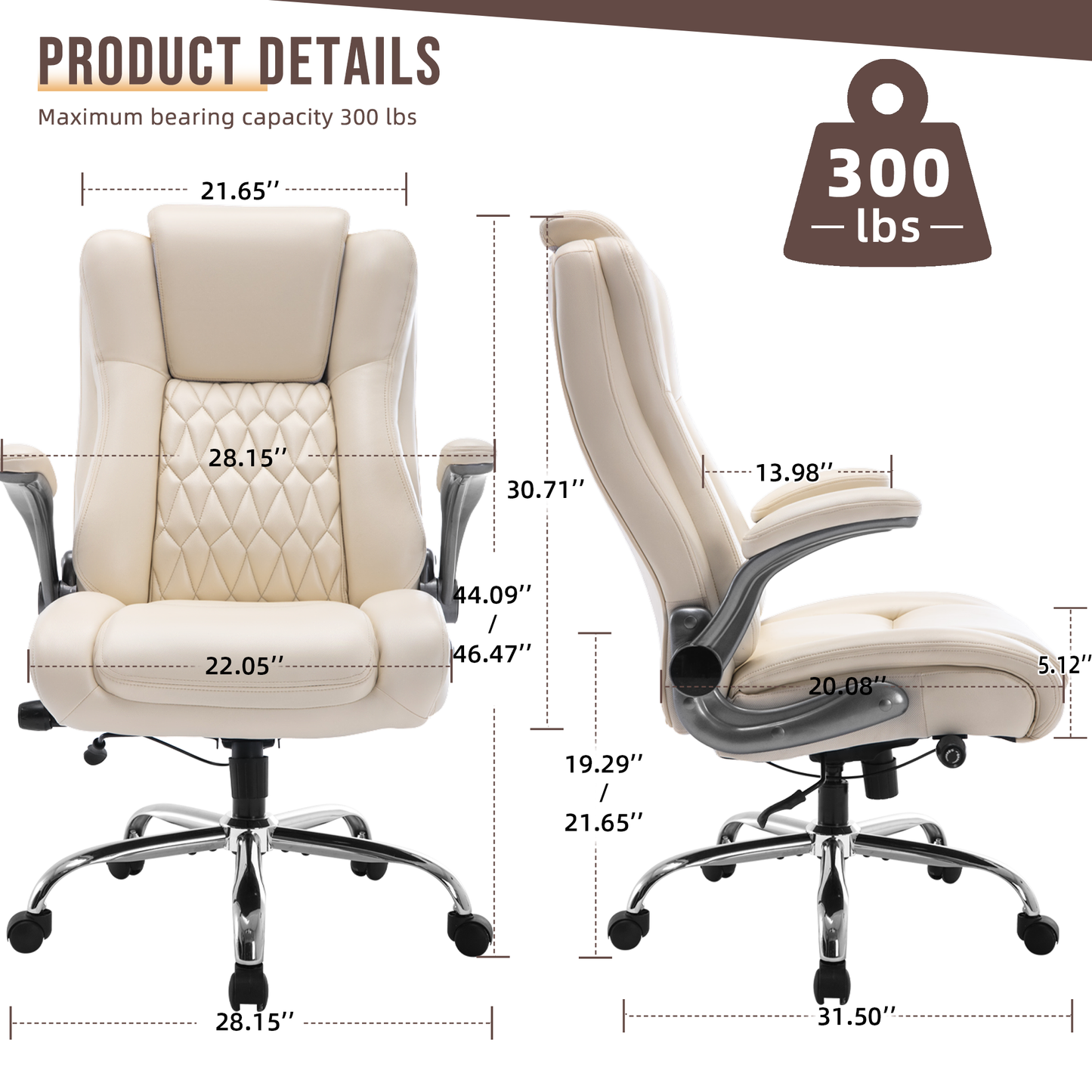 Office Chair Lifting Headrest, Adjustable Built-in Lumbar Support, Flip Arms,