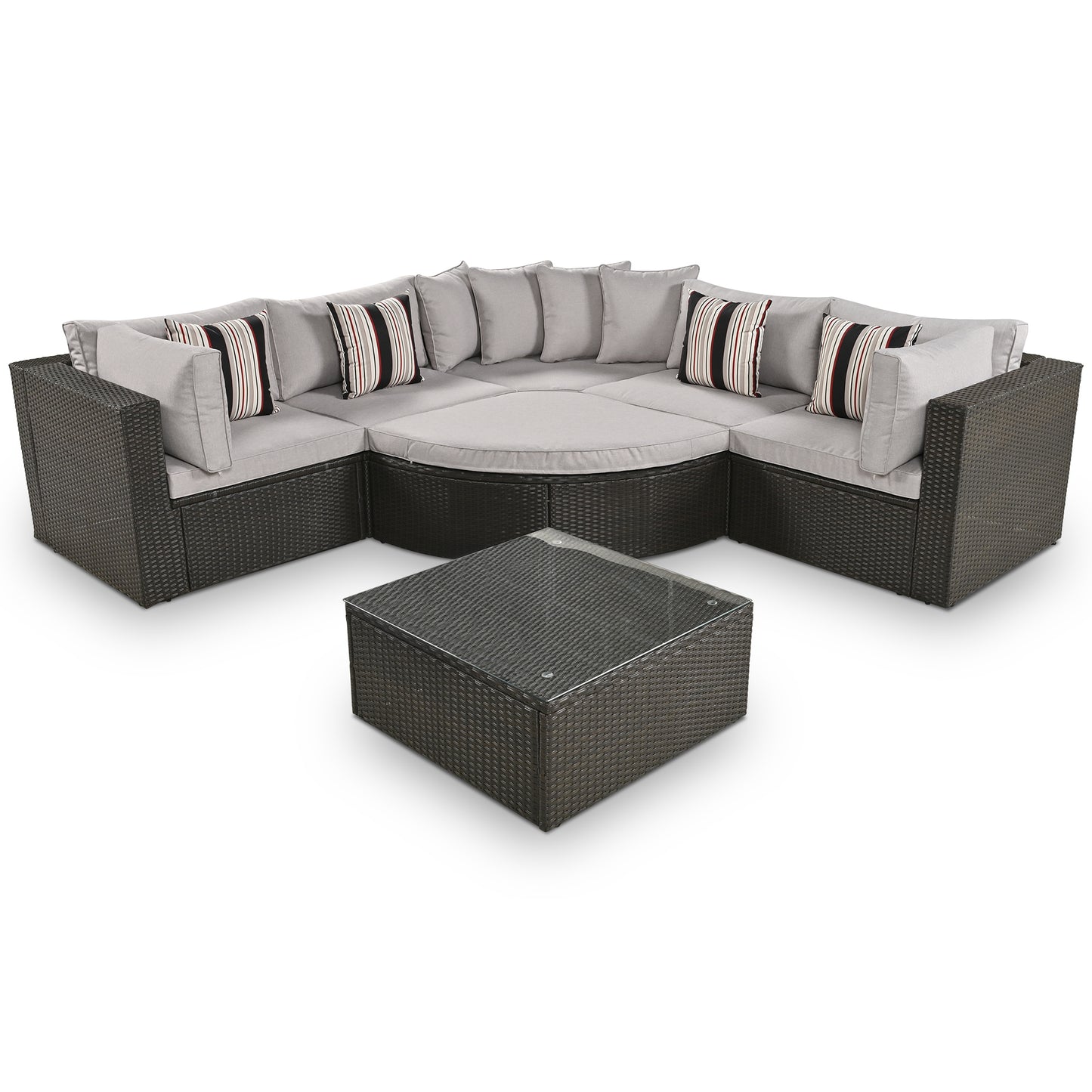 7-piece Outdoor Wicker Sofa Set, Colorful Pillows