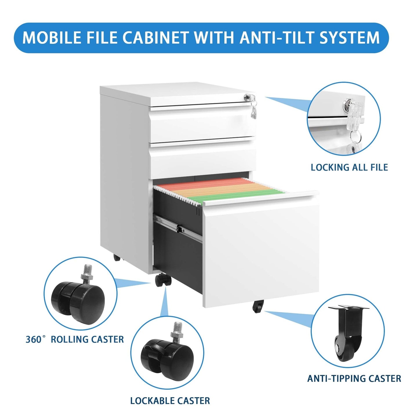 Mobile File Cabinet with Lock, for Home Office