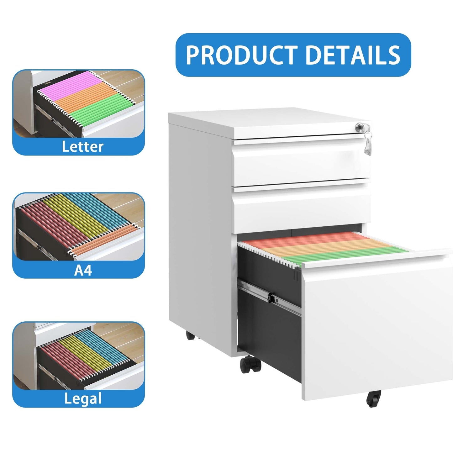 Mobile File Cabinet with Lock, for Home Office