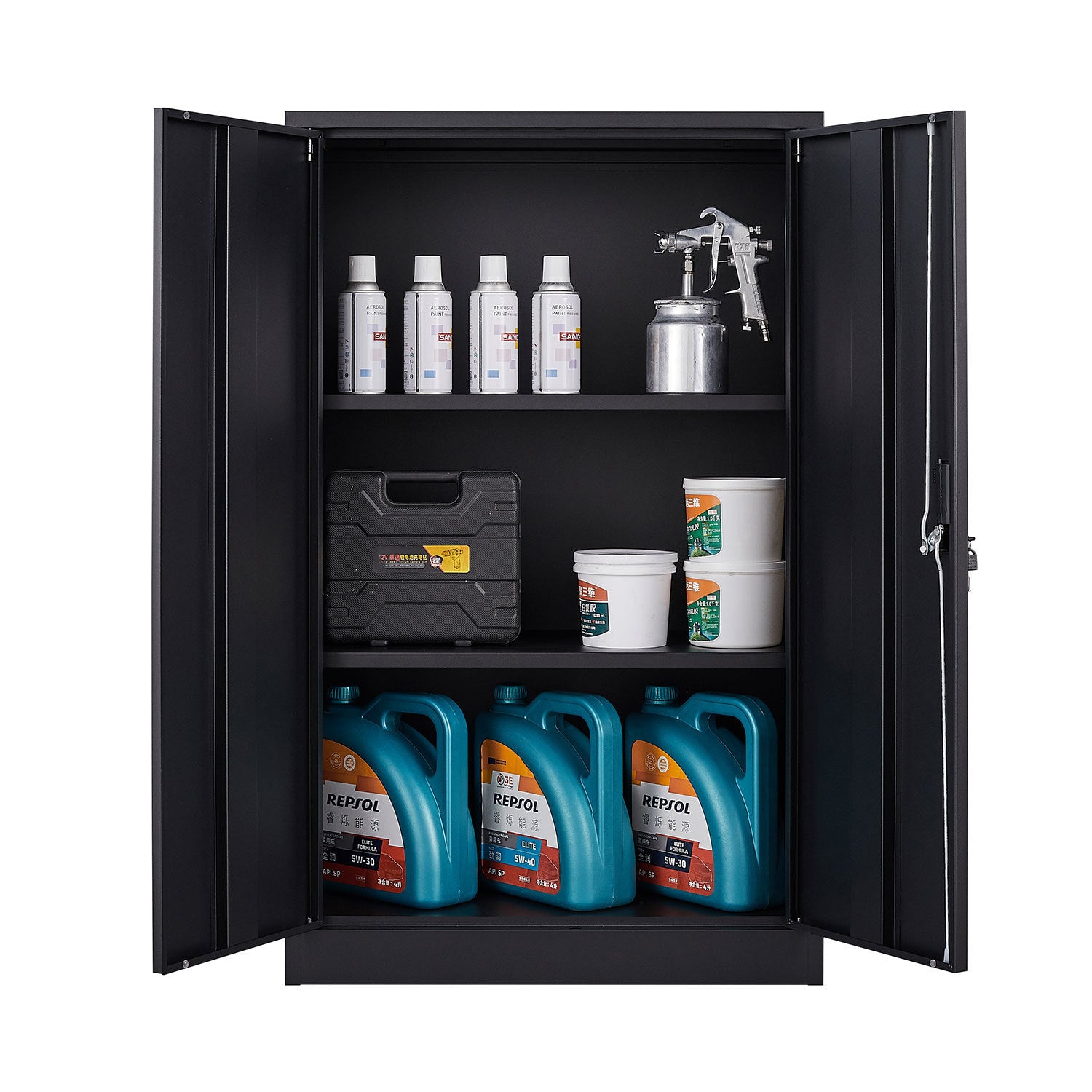 Metal Storage Cabinet with Locking Doors and Adjustable Shelf