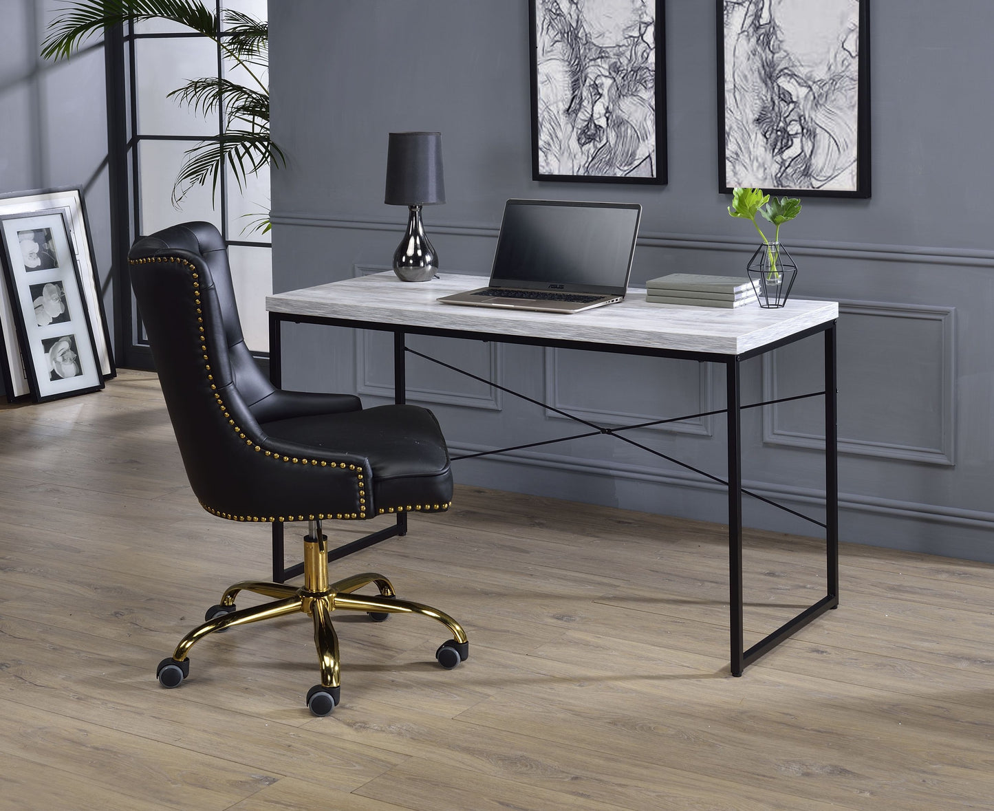 Jurgen Desk, Antique White & Black