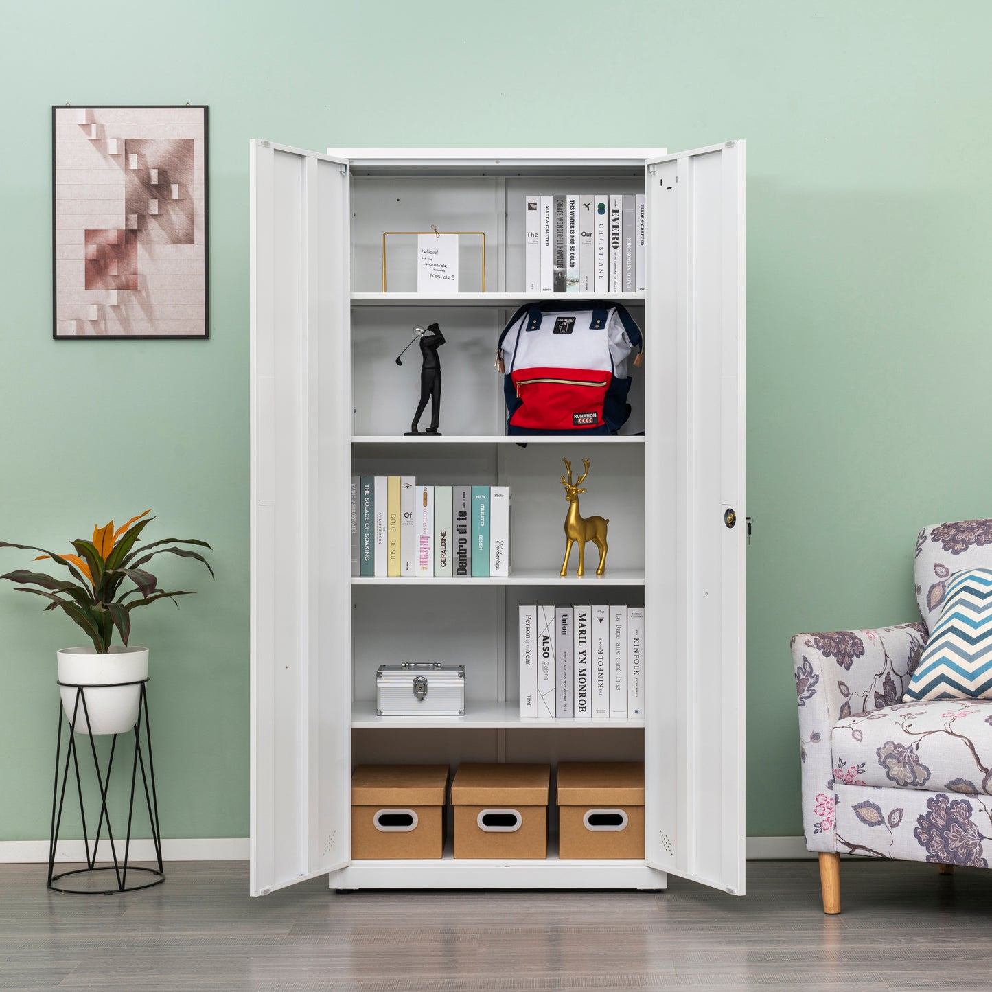 Storage Cabinet 2 Doors 5 Storage Spaces, Home/ Office