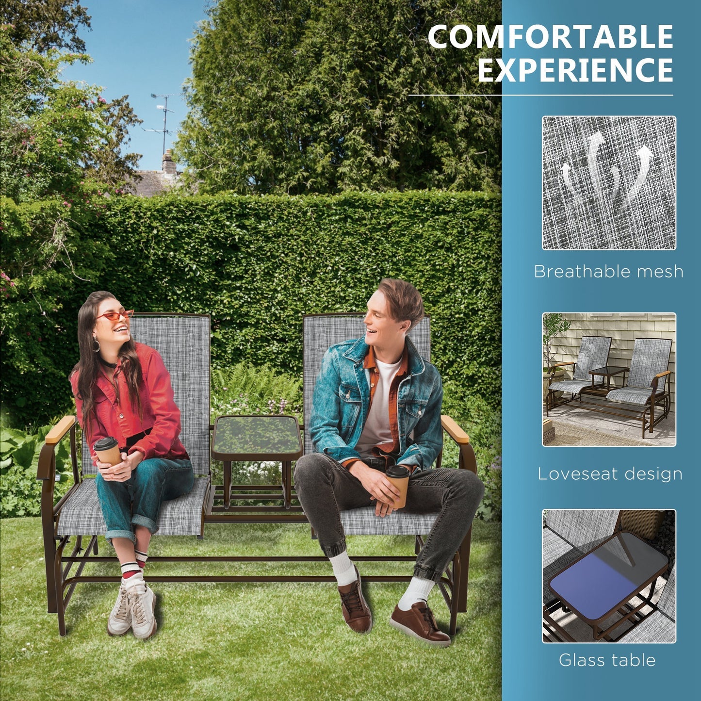 2 Person Outdoor Glider Bench, Patio Swing Glider Chair Loveseat