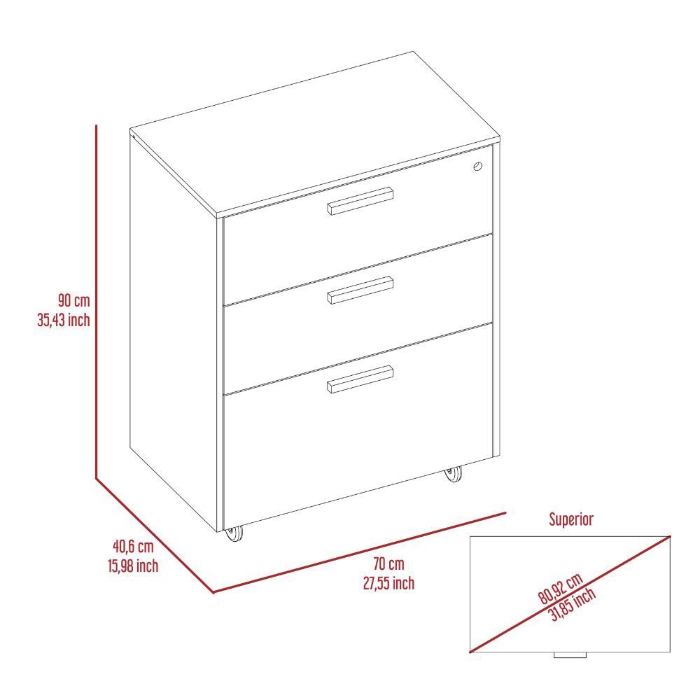 Storage Cabinet - Drawer Base Cabinet, Three Drawers, Four Casters -Black