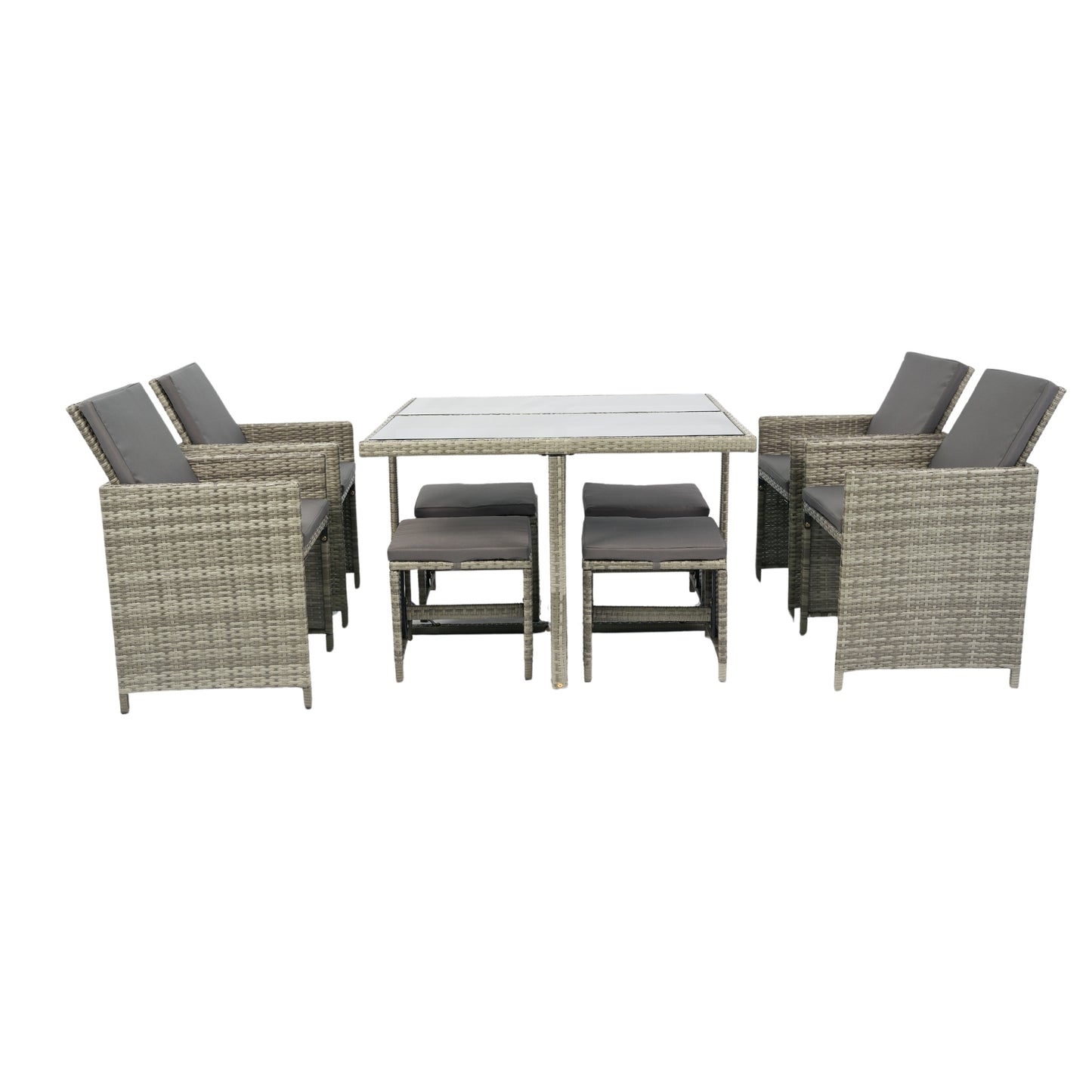 9 Pieces Patio Dining Sets Outdoor Space Saving, Glass Table