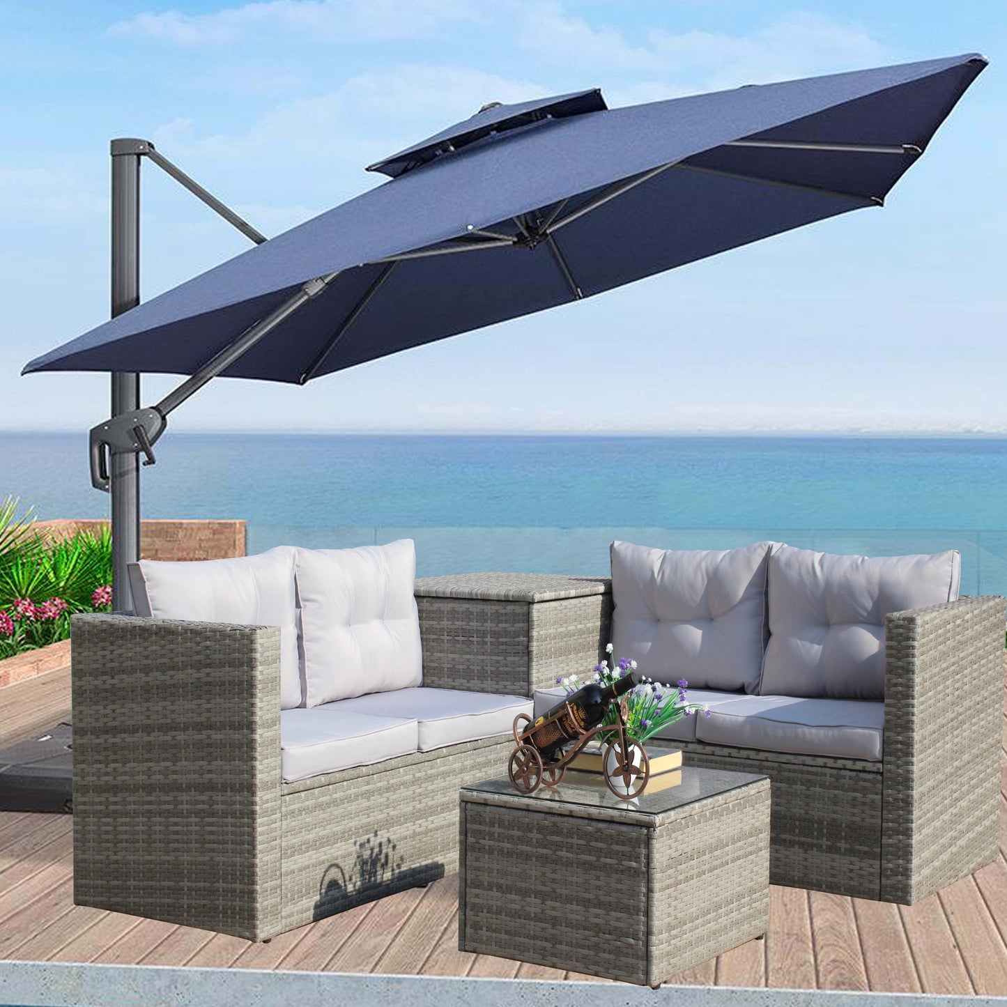 4 Piece Patio Sectional Outdoor Furniture with Storage Box
