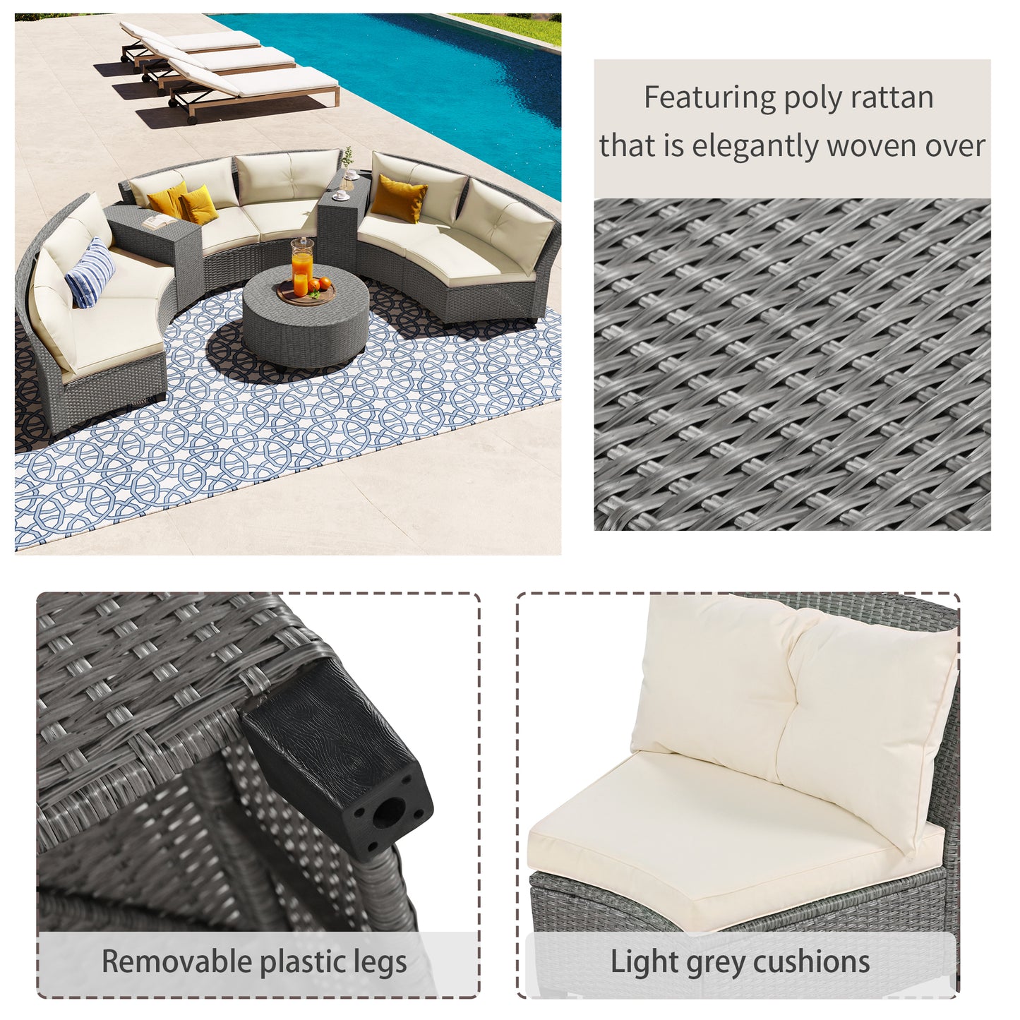 U_Style 6 - Person Fan-shaped Rattan Suit, Table,