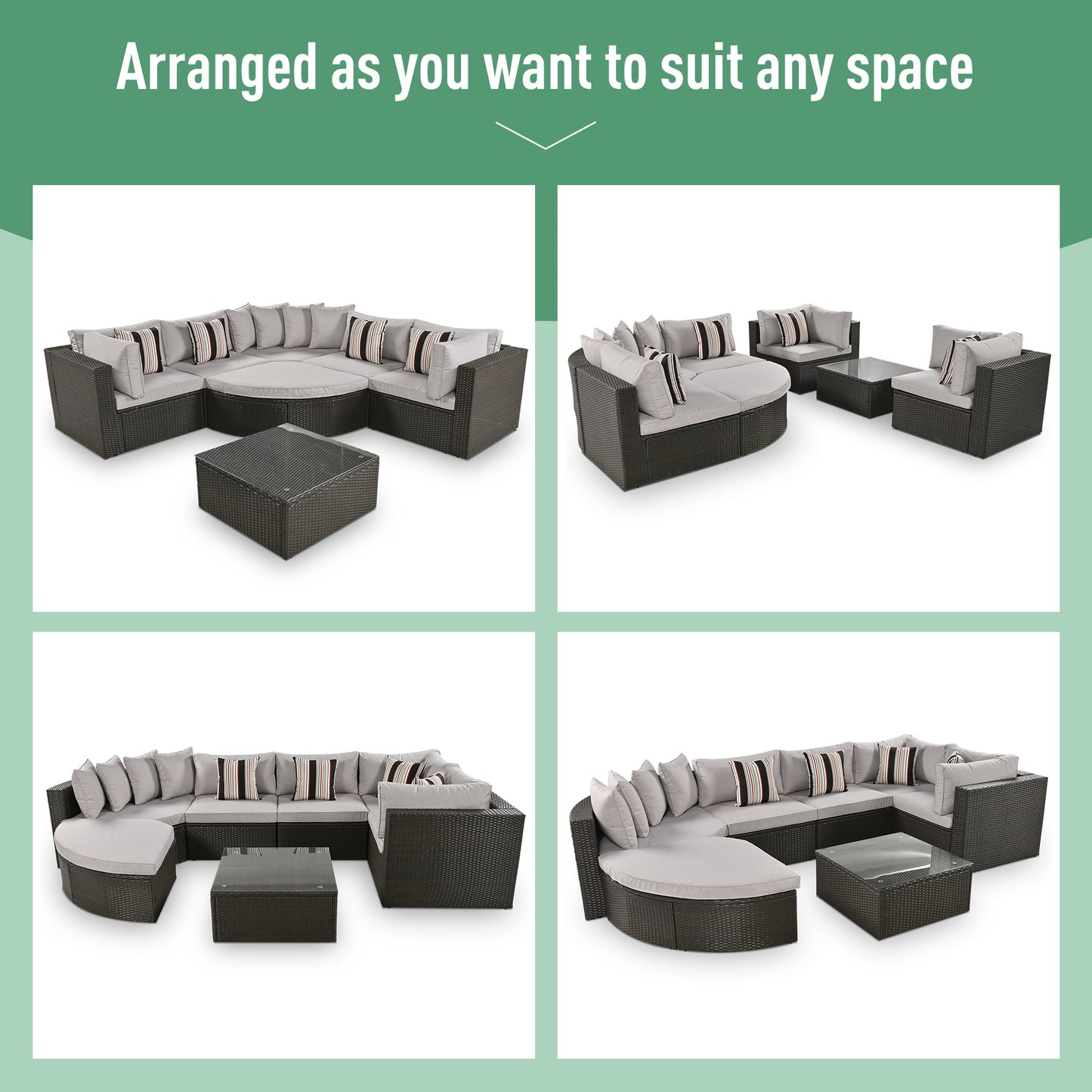 7-piece Outdoor Wicker Sofa Set, Colorful Pillows