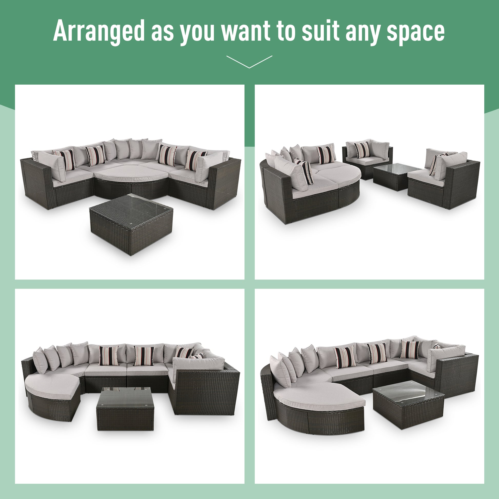 7-piece Outdoor Wicker Sofa Set, Colorful Pillows