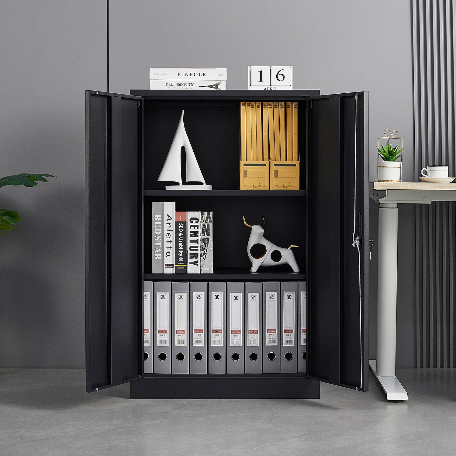 Metal Storage Cabinet with Locking Doors and Adjustable Shelf
