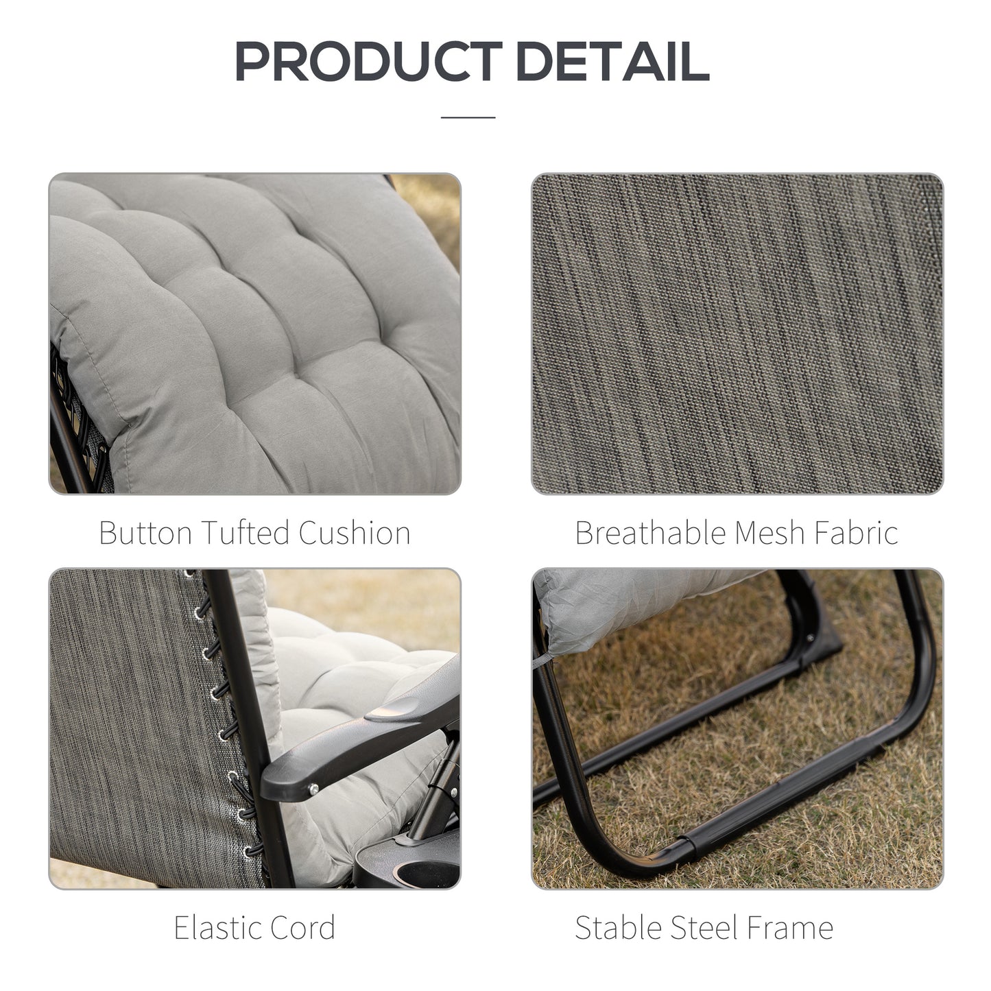 Zero Gravity Chair, Folding Reclining Lounge Chair, Padded Cushion, Side Tray