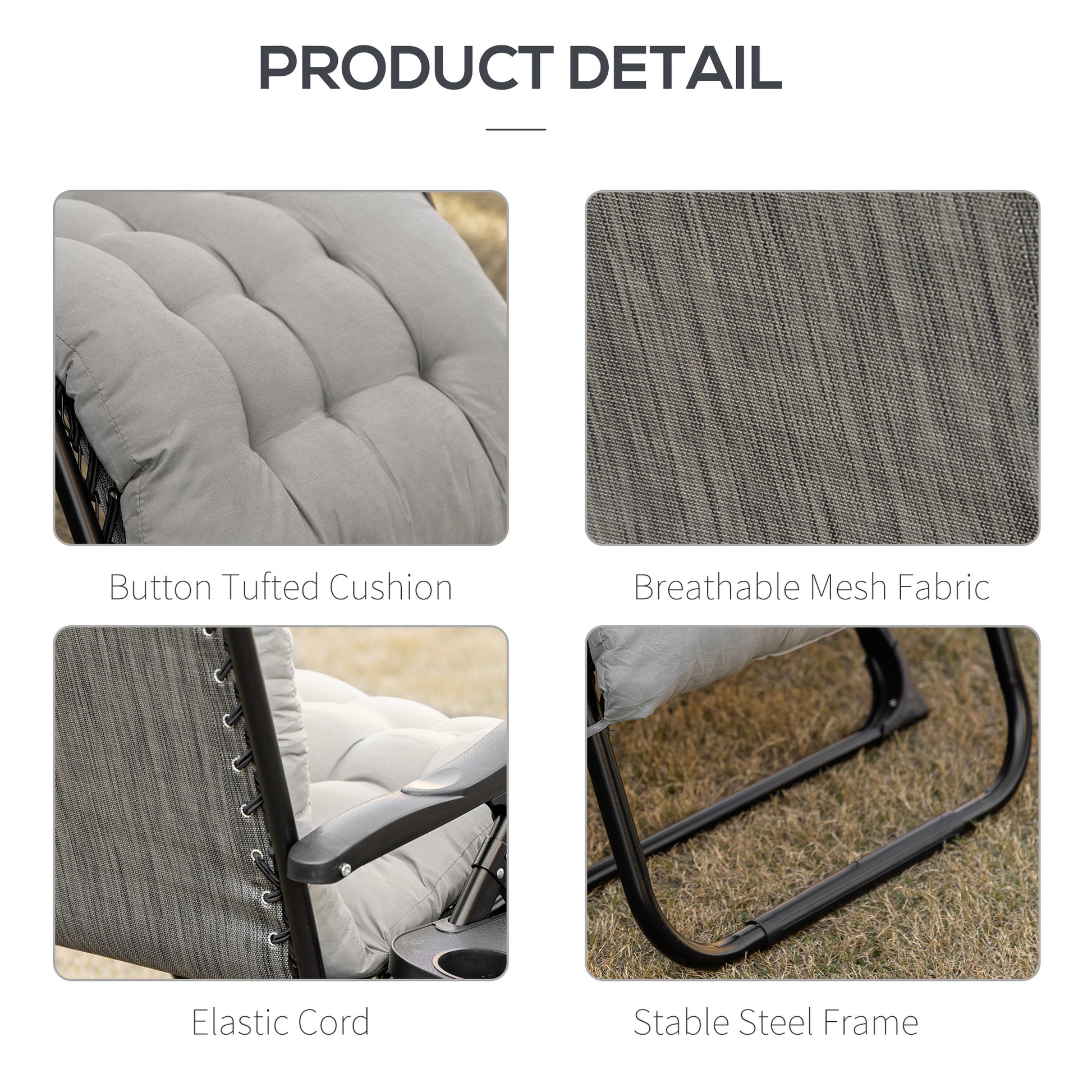Zero Gravity Chair, Folding Reclining Lounge Chair, Padded Cushion, Side Tray