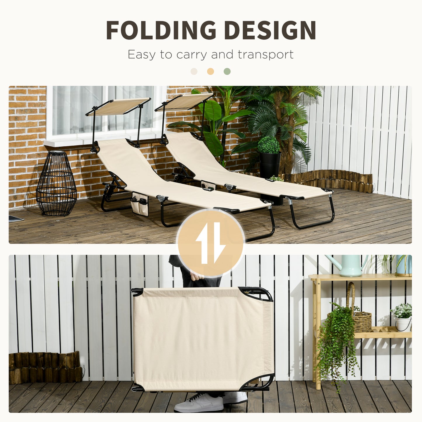 Folding Chairs, Outdoor Sun Tanning, Canopy Shade, Reclining