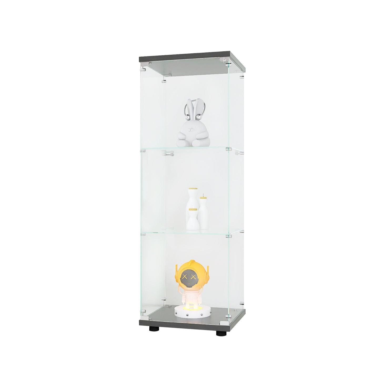 Glass Display Cabinet with 3 Shelves, Quick Installation