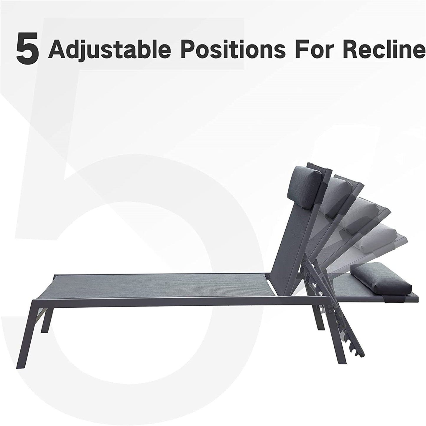 Patio Chaise Lounge Set, 3 Pieces Adjustable Backrest Pool Lounge