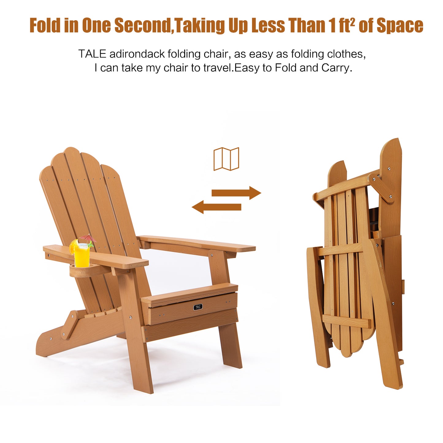 Folding Adirondack Chair with Pullout Ottoman with Cup Holder