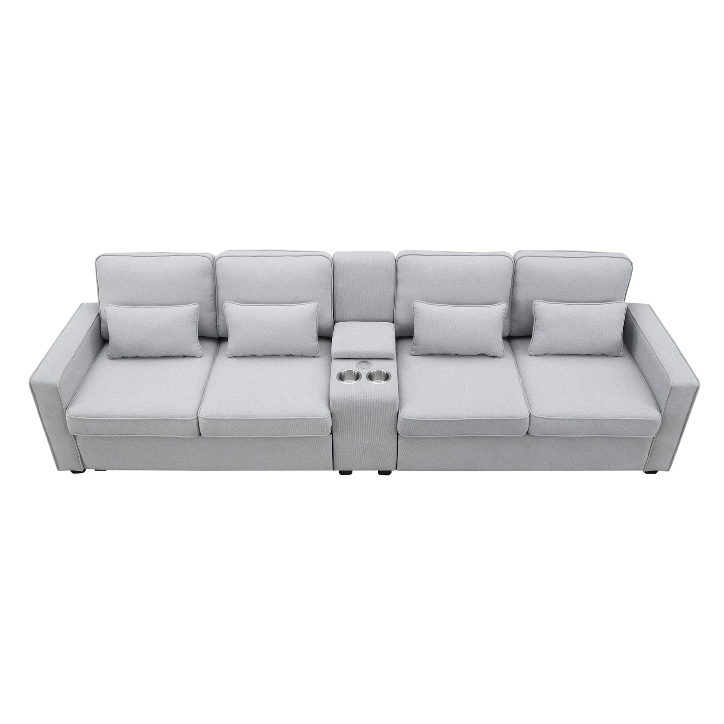 Upholstered Sofa, Console, USB, Linen, 4 Pillows (4-Seat)