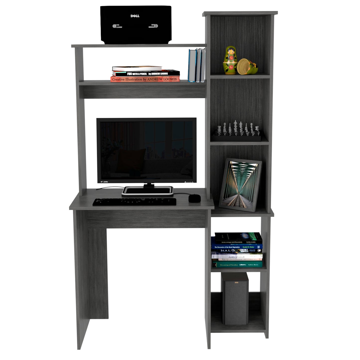 Aramis Desk, Five Shelves, Two Superior Shelves, Smokey Oak