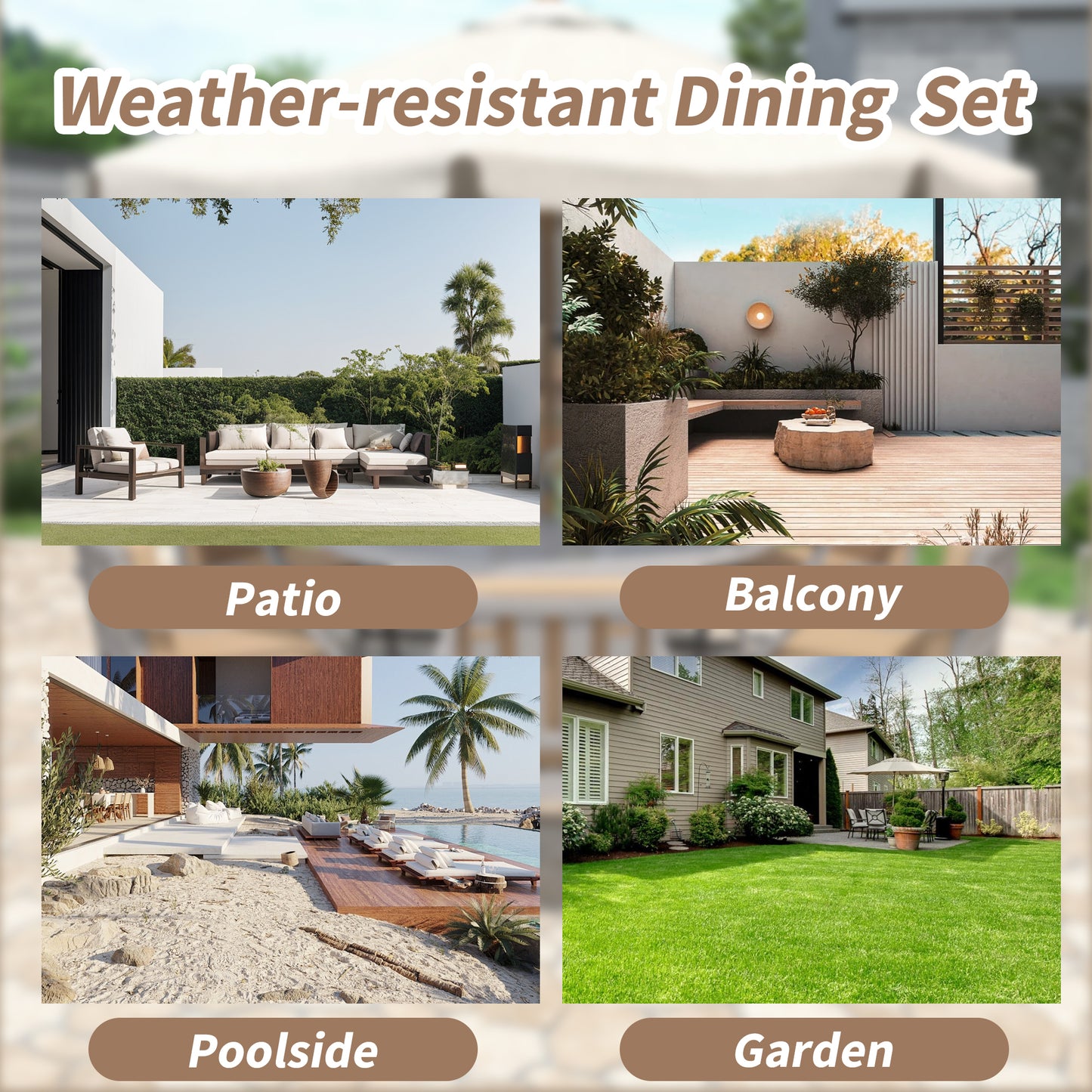 Outdoor Dinning Set 6-Person Outdoor, Umbrella Removable Cushions