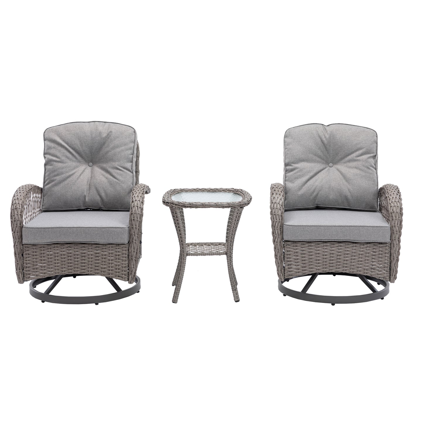 3 Pieces Outdoor Patio Chairs, 360 Degree Rocking