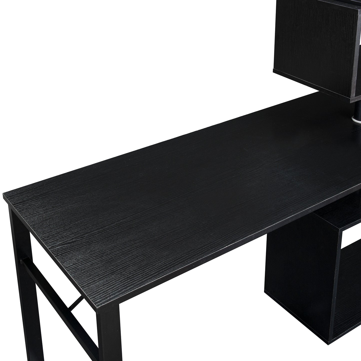 L-Shaped Corner Table, Rotating Computer Table with Bookshelf