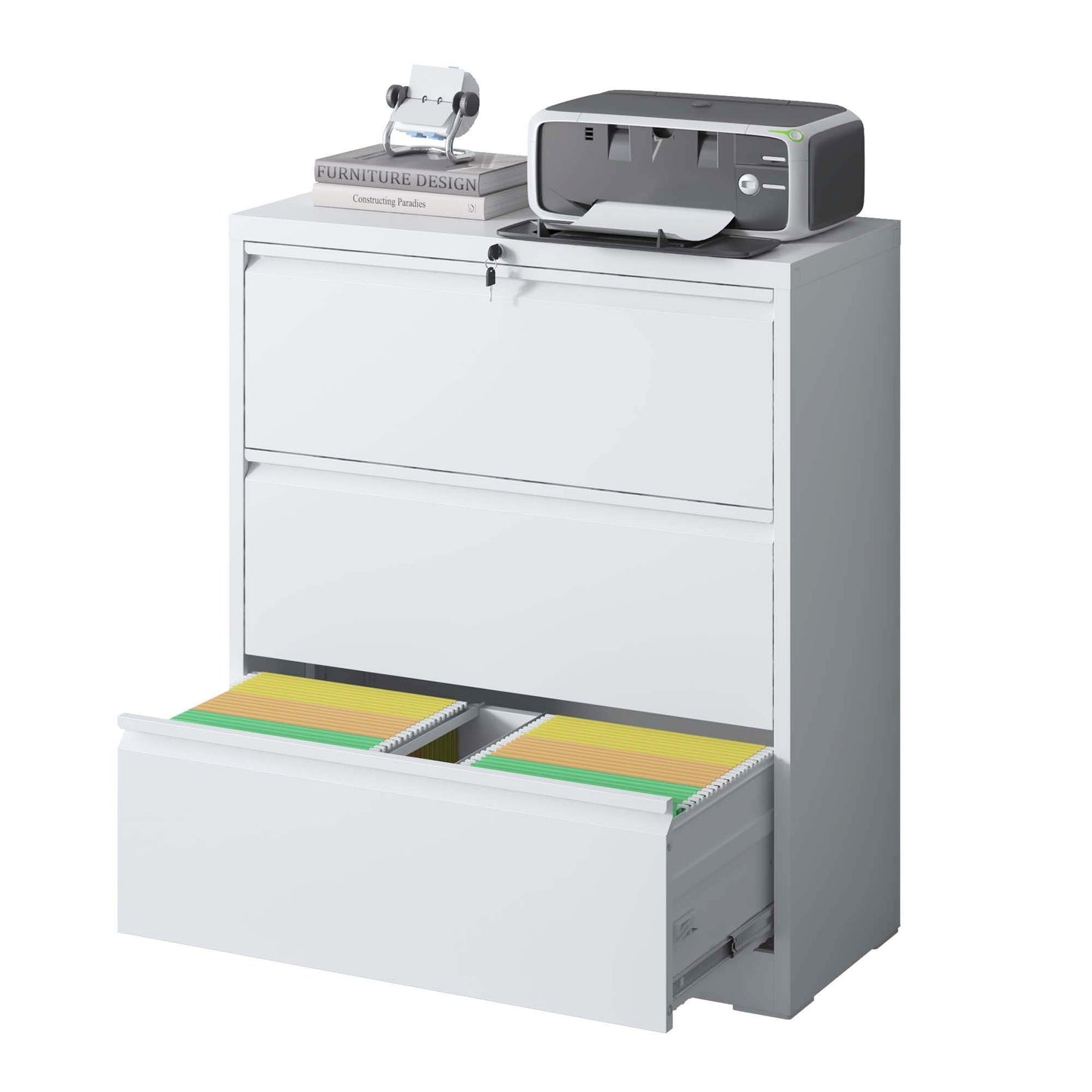 File Cabinet 3 Drawer, White Filing Cabinet Lockable Home Office