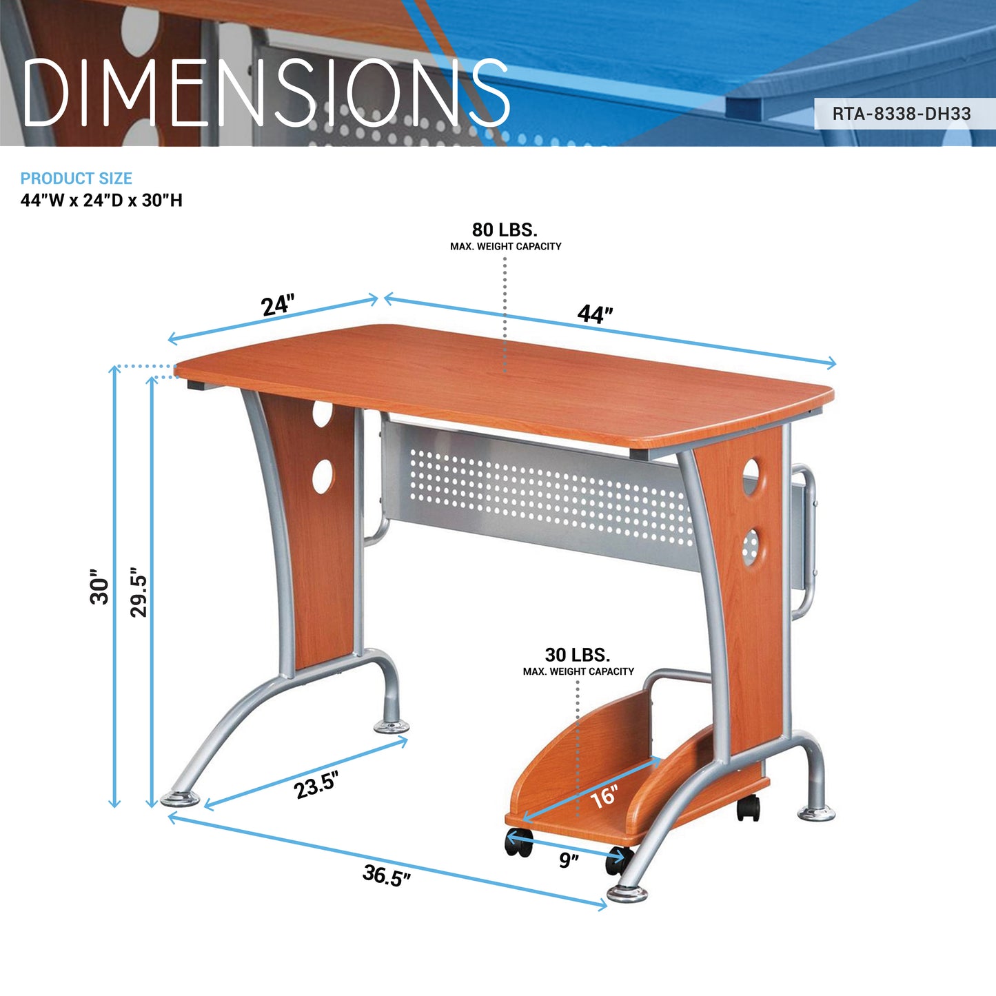 Techni Mobili Modern Computer Desk With Mobile CPU Caddy