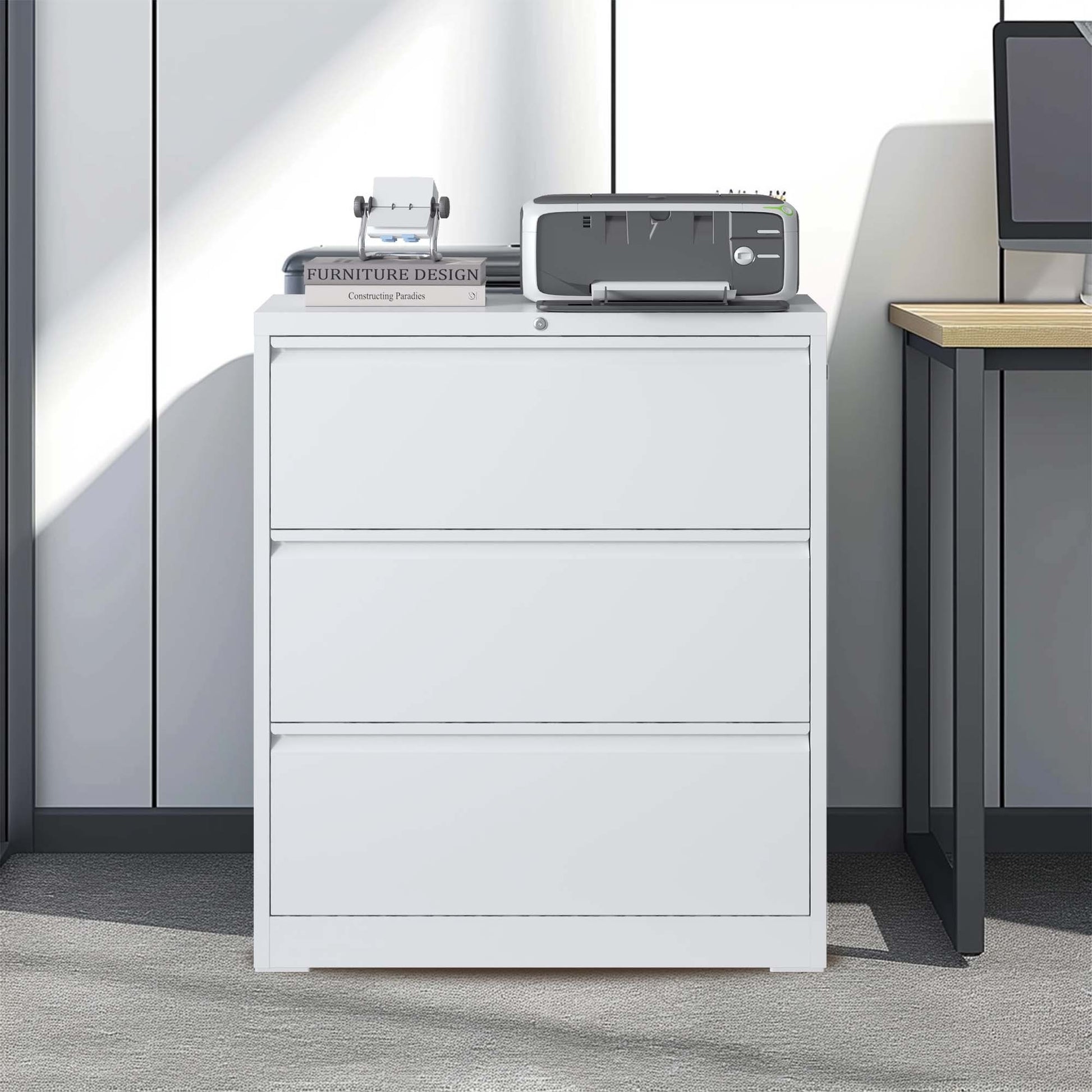 File Cabinet 3 Drawer, White Filing Cabinet Lockable Home Office