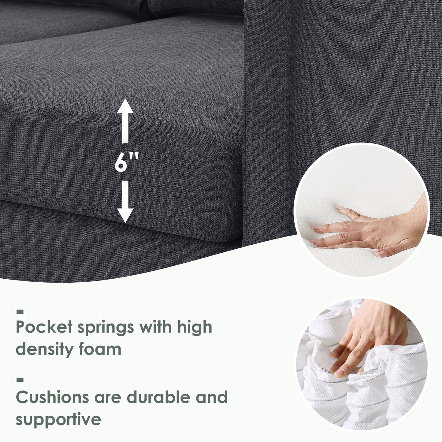 Terrycloth Sectional Sofa, 5-Seat Set, Chaise Lounge, L-Shape, Living Room, Grey