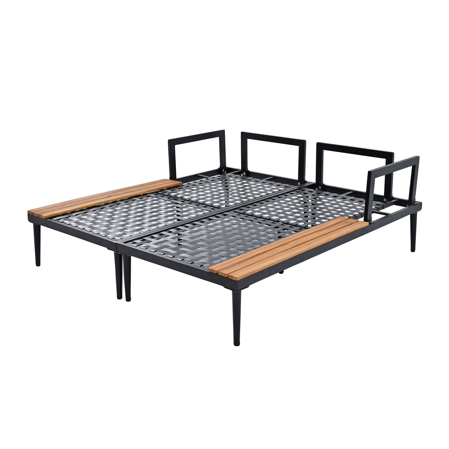 Outdoor Daybed Patio with Wood Topped Side Spaces for Drinks