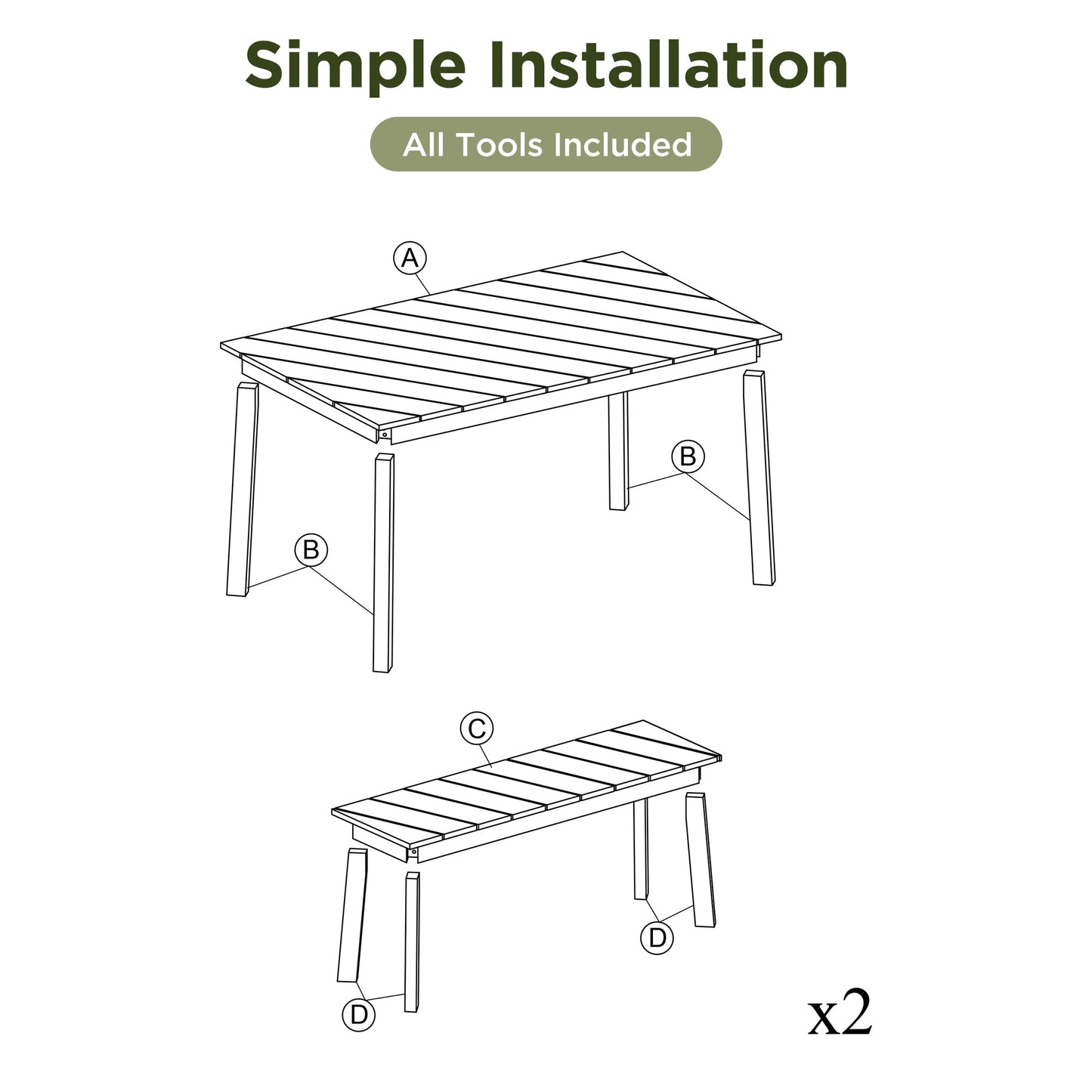 3 Pieces Acacia Wood Table Bench Dining Set For Outdoor & Indoor