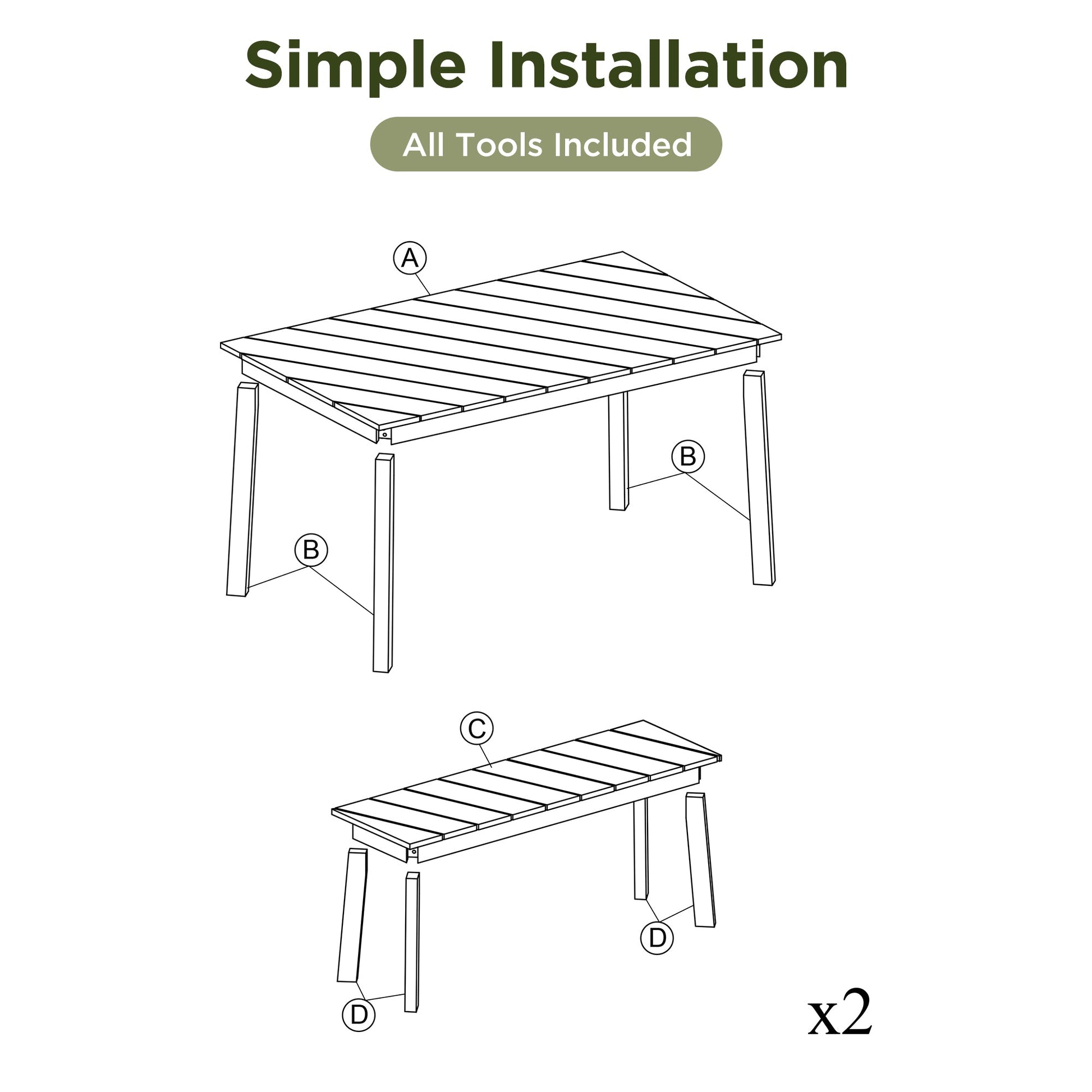 3 Pieces Acacia Wood Table Bench Dining Set For Outdoor & Indoor