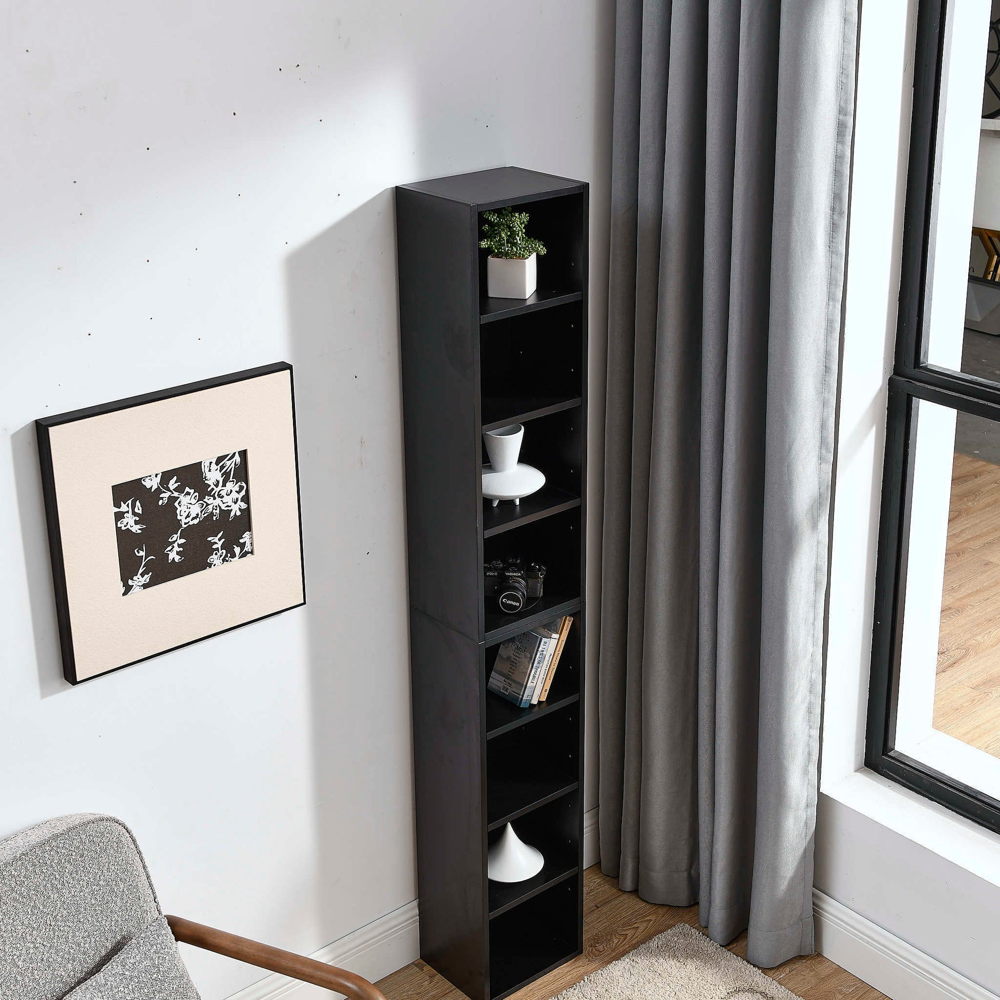 Slim Storage Cabinet with Adjustable Shelves for Home Office