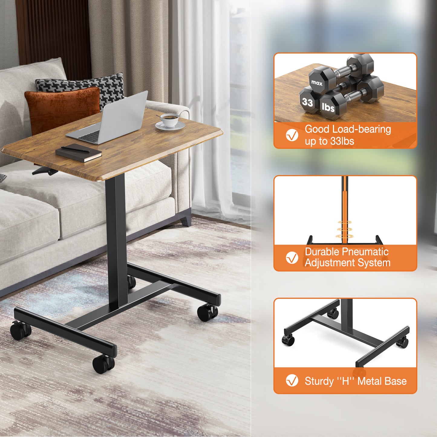 Mobile Rolling Standing Rolling Desk Laptop Computer Cart for Home