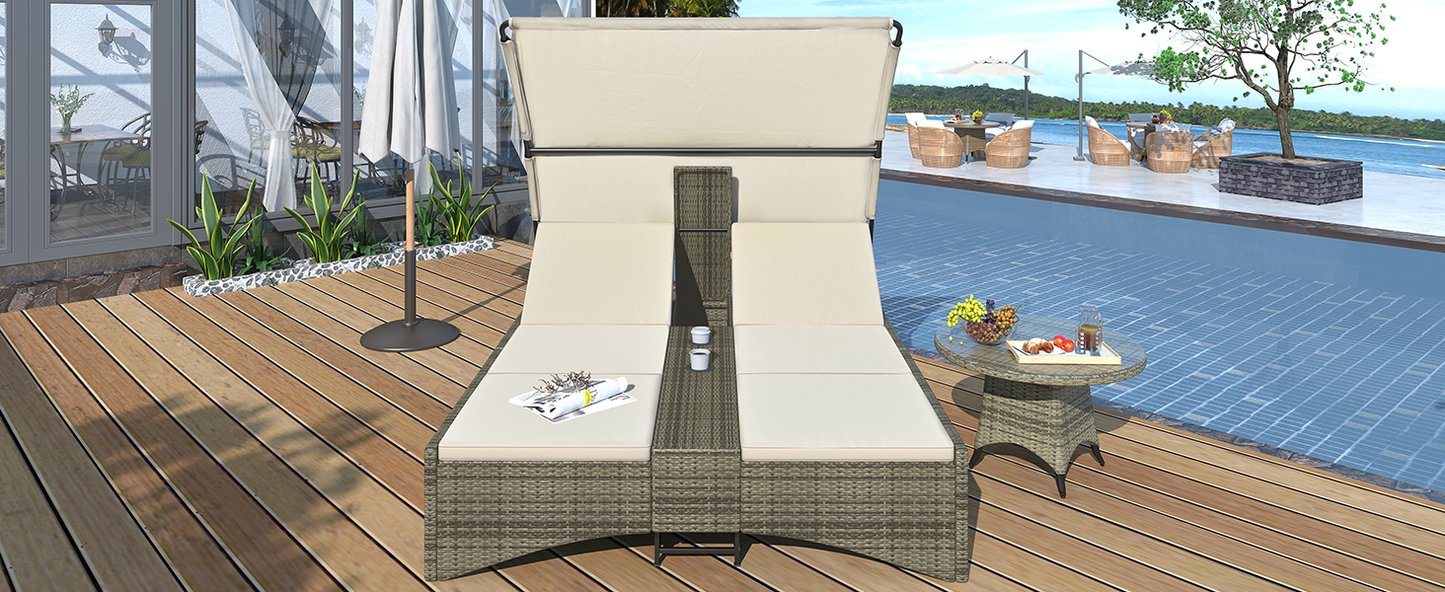 Patio Daybed Outdoor Daybed, Shelter Roof, Adjustable Backrest, Storage Box