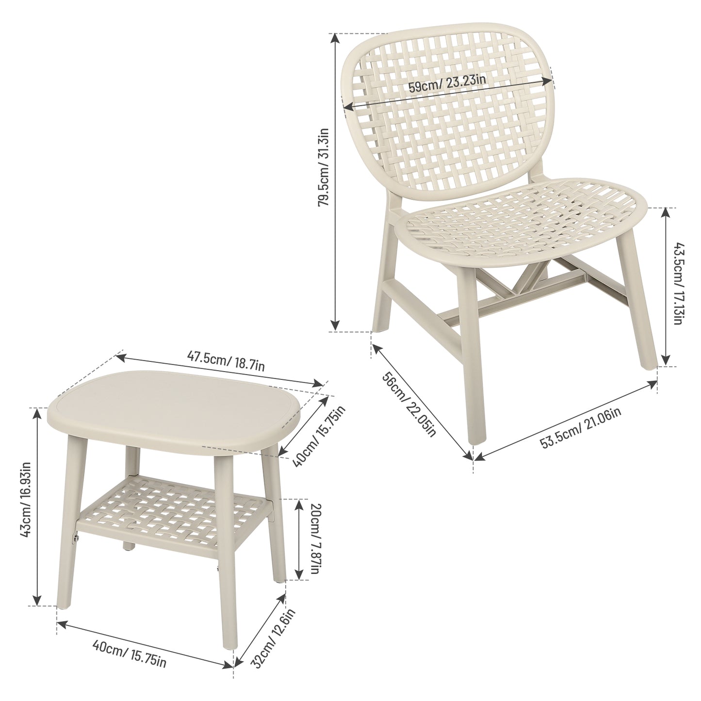 3 Pieces Hollow Design Retro Patio Table Chair Set All Weather