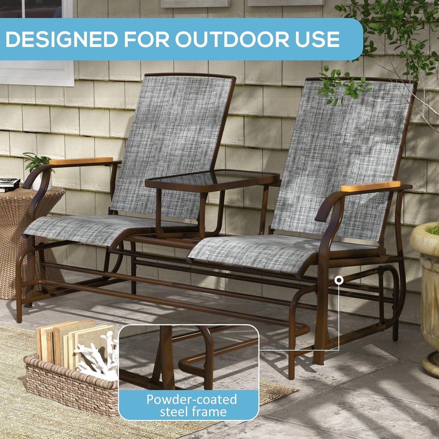 2 Person Outdoor Glider Bench, Patio Swing Glider Chair Loveseat